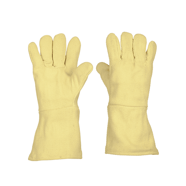 HRG 402 premium industrial safety leather hand gloves in yellow and white.
