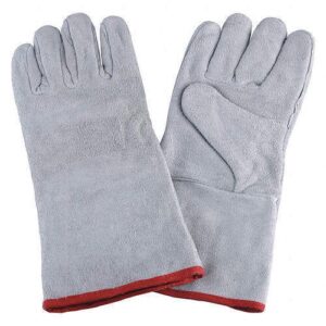 Pair of heavy-duty grey leather industrial safety gloves