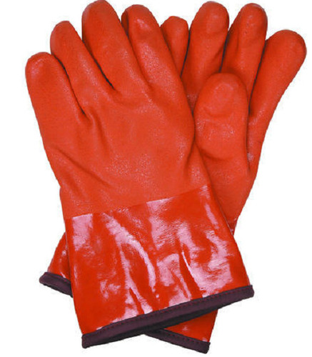 Heavy-duty leather industrial safety hand gloves with orange protective strips