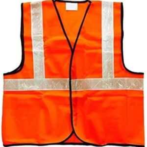 Safewell SRJ02 high-visibility orange reflective safety jacket with horizontal reflective strips.